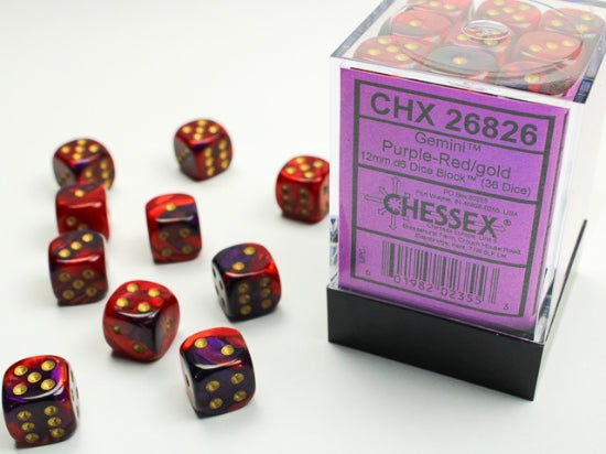 Gemini Purple-Red/gold 12mm d6 Dice Block (36 dice) (Chessex) (26826)