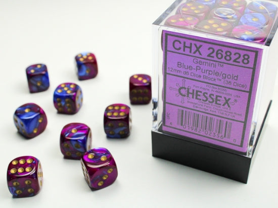 Gemini Blue-Purple/gold 12mm d6 Dice Block (36 dice) (Chessex) (26828)
