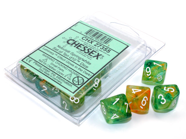 Nebula Spring/white Luminary Set of Ten d10s (Chessex) (27355)