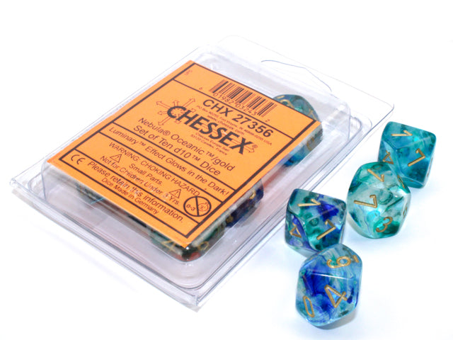 Nebula Oceanic/gold Luminary Set of Ten d10s (Chessex) (27356)