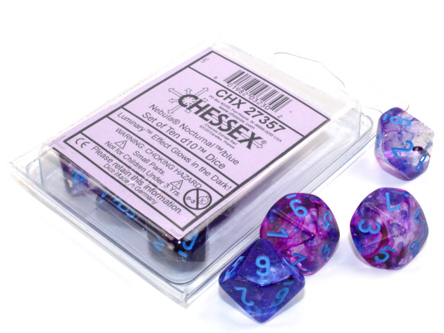 Nebula Nocturnal/blue Luminary Set of Ten d10s (Chessex) (27357)