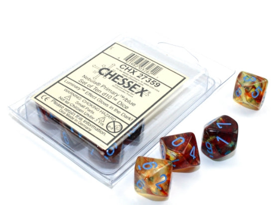 Nebula Primary/blue Luminary Set of Ten d10s (Chessex) (27359)