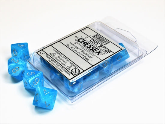 Luminary Sky/silver Set of Ten d10s (Chessex) (27366)