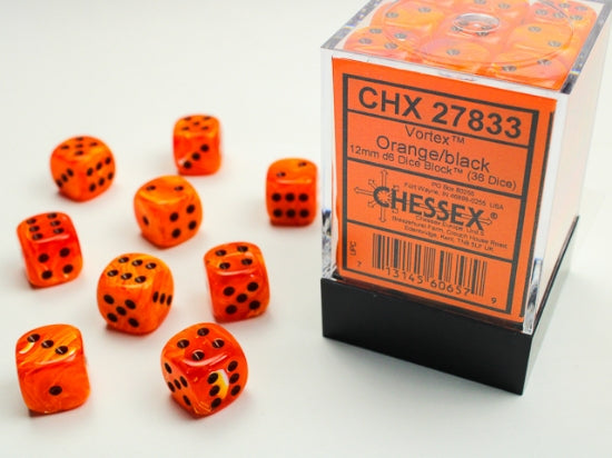 Vortex Orange/black 12mm d6 Dice Block (36 dice) (Chessex) (27833)