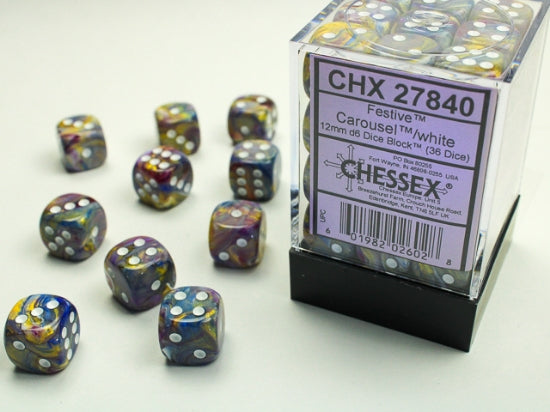 Festive Carousel/white 12mm d6 Dice Block (36 dice) (Chessex) (27840)