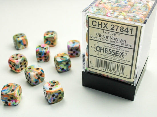 Festive Vibrant/brown 12mm d6 Dice Block (36 dice) (Chessex) (27841)
