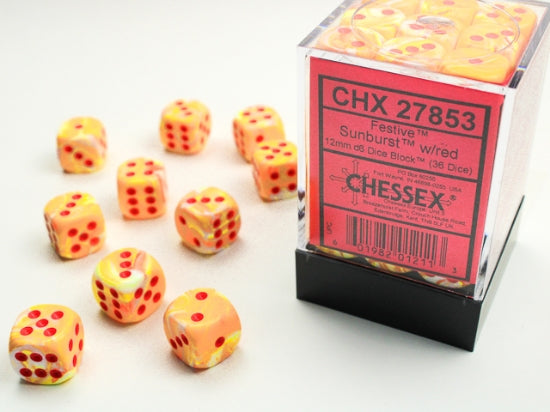Festive Sunburst/red 12mm d6 Dice Block (36 dice) (Chessex) (27853)
