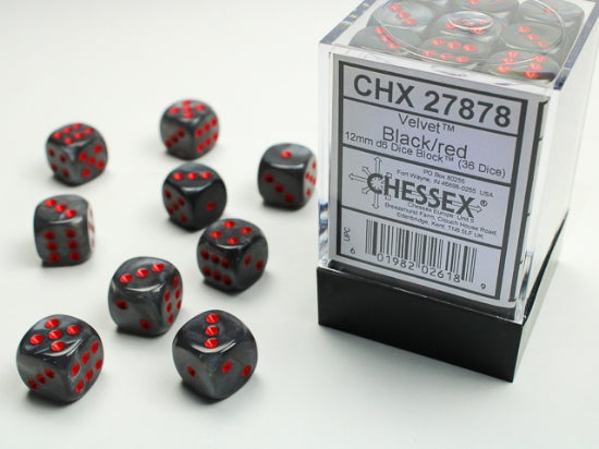 Velvet Black/red 12mm d6 Dice Block (36 dice) (Chessex) (27878)