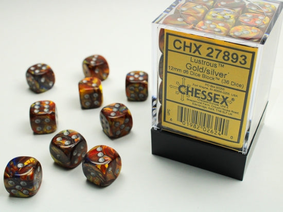 Lustrous Gold/silver 12mm d6 Dice Block (36 dice) (Chessex) (27893)