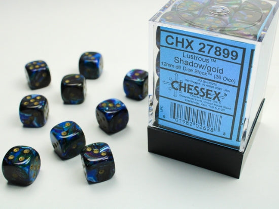 Lustrous Shadow/gold 12mm d6 Dice Block (36 dice) (Chessex) (27899)