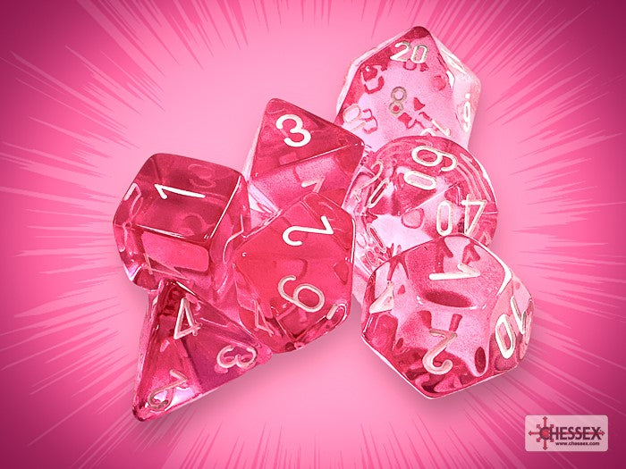 Translucent Polyhedral Pink/white 7-Die Set (Chessex) (23084)