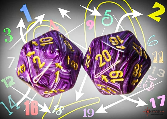 Vortex Purple/gold Countup&down d20 Single die (1 piece) (Chessex) (XVUD07)