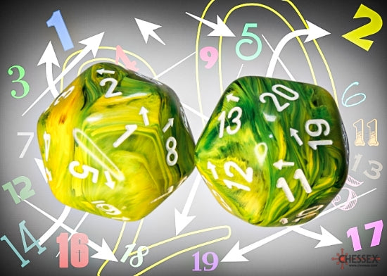 Vortex Dandelion/white Countup&down d20Single die (1 piece) (Chessex) (XVUD15)
