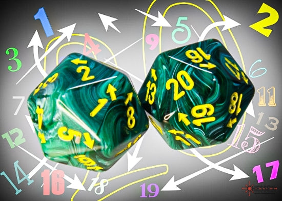 Vortex Malachite/yellow Countup&down d20Single die (1 piece) (Chessex) (XVUD25)