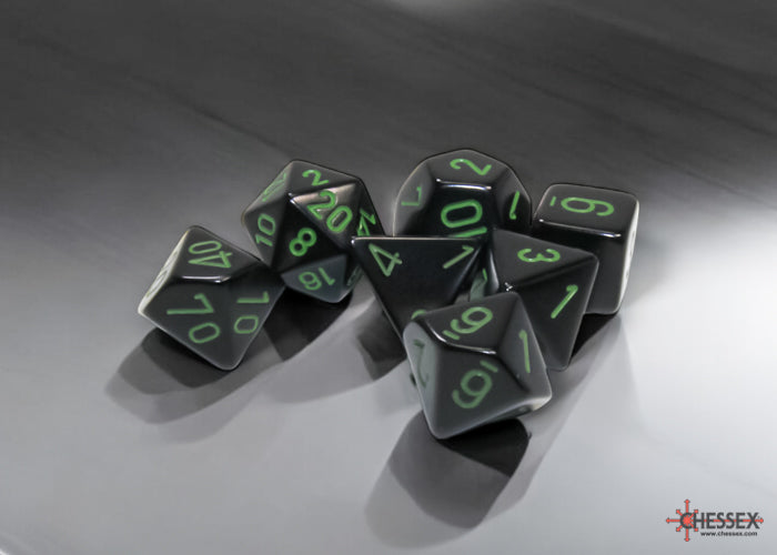 Opaque Black/green Polyhedral 7-Dice Set (Chessex) (25458)