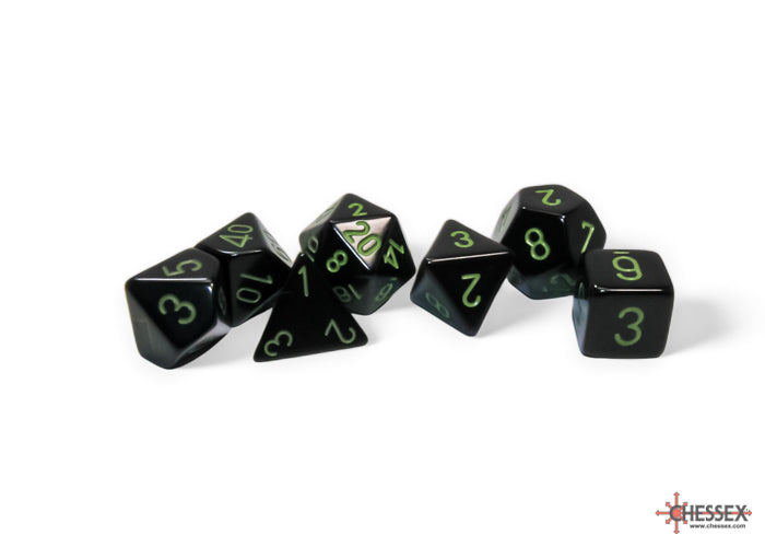 Opaque Black/green Polyhedral 7-Dice Set (Chessex) (25458)