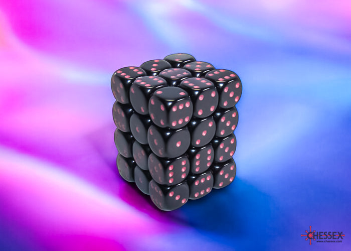 Opaque Black/pink 12mm d6 Dice Block (36 dice) (Chessex) (25848)