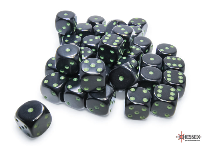 Opaque Black/green 12mm d6 Dice Block (36 dice) (Chessex) (25858)