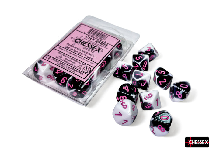 Gemini Black-White/pink Set of 10 d10s (Chessex) (26269)