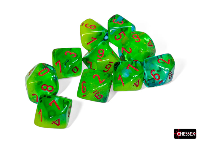 Gemini Plasma Green-Teal/orange Luminary Set of 10 d10s (Chessex) (26270)