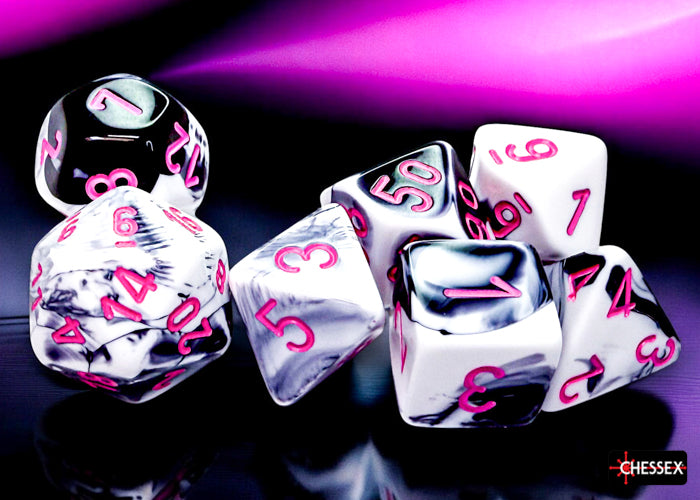 Gemini Black-White/pink Polyhedral 7-Dice Set (Chessex) (26469)