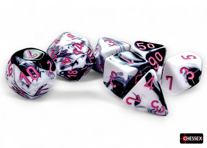 Gemini Black-White/pink Polyhedral 7-Dice Set (Chessex) (26469)