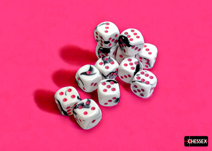 Gemini Black-White/pink 16mm d6 Dice Block (12 dice) (Chessex) (26669)