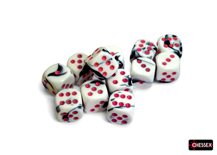 Gemini Black-White/pink 16mm d6 Dice Block (12 dice) (Chessex) (26669)