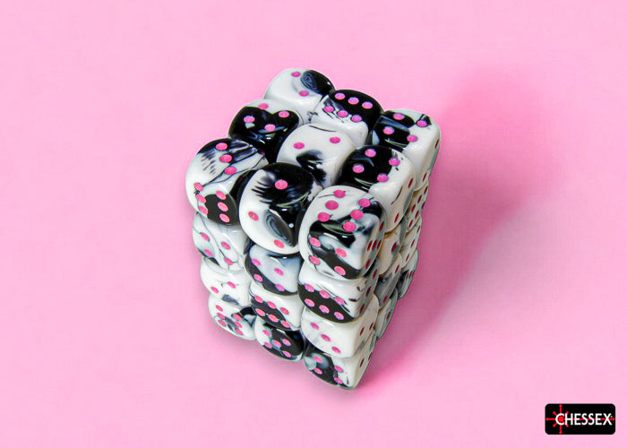 Gemini Black-White/pink 12mm d6 Dice Block (36 dice) (Chessex) (26869)
