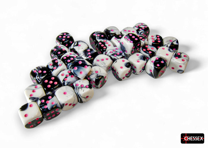 Gemini Black-White/pink 12mm d6 Dice Block (36 dice) (Chessex) (26869)