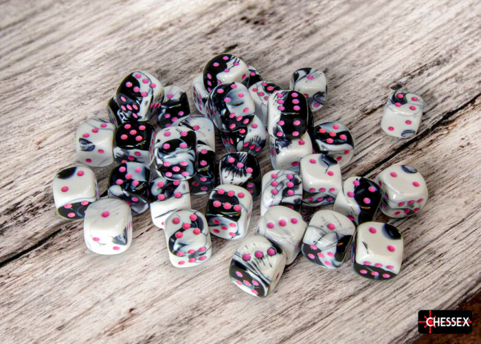 Gemini Black-White/pink 12mm d6 Dice Block (36 dice) (Chessex) (26869)