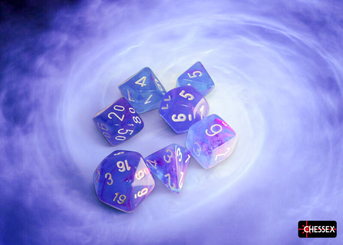Nebula Aura/white Luminary Polyhedral 7-Dice Set (Chessex) (27567)
