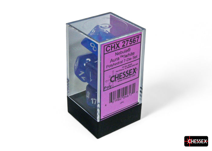 Nebula Aura/white Luminary Polyhedral 7-Dice Set (Chessex) (27567)