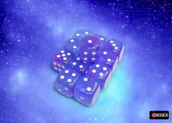 Nebula Aura/white Luminary 16mm d6 Dice Block (12 dice) (Chessex) (27767)