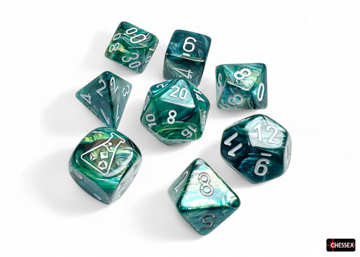 Lustrous Neptune/grey Polyhedral 7-Dice Set (with bonus die) (Chessex) (30072)