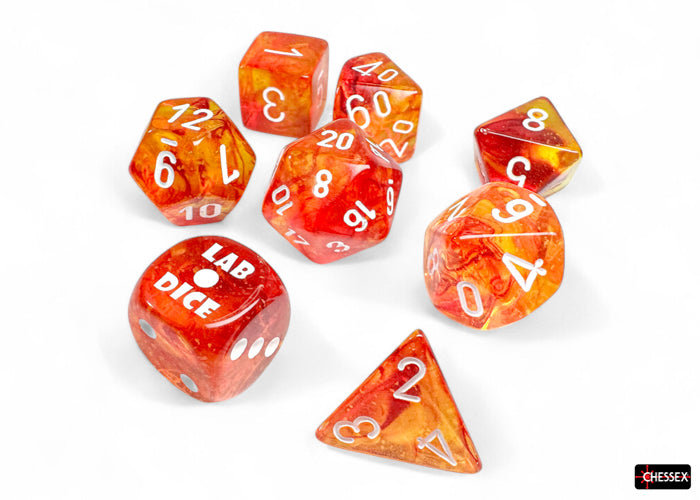 Nebula Molten/white Luminary™ Polyhedral 7-Dice Set (with bonus die) (Chessex) (30073)