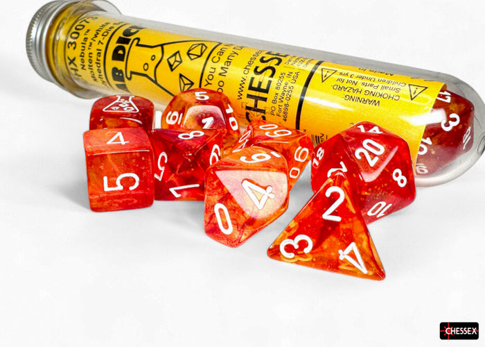 Nebula Molten/white Luminary™ Polyhedral 7-Dice Set (with bonus die) (Chessex) (30073)