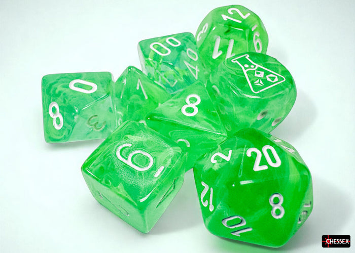 Nebula Gelatinous/white Polyhedral 7-Dice Set (with bonus die) (Chessex) (30074)