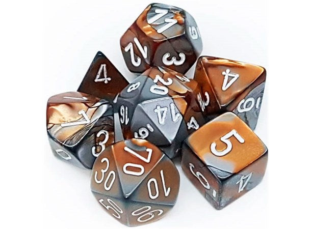Gemini - Copper-Steel/white - 7-Die Set (26424) - Chessex
