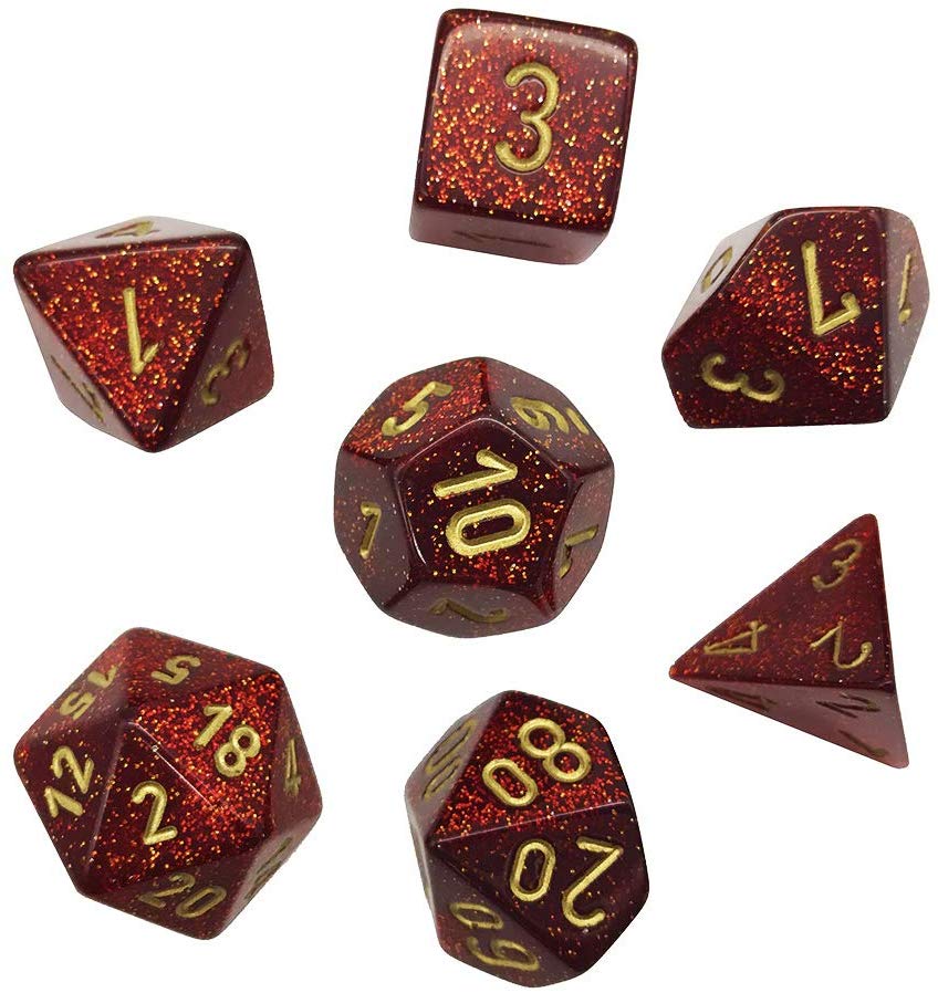 Glitter - Ruby/gold - Polyhedral 7-Die Set (27504) - Chessex
