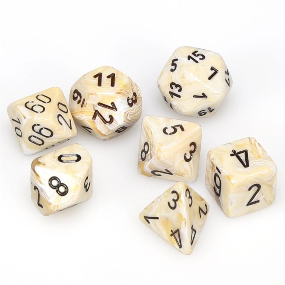 Marble - Ivory/black - Polyhedral 7-Die Set (27402) - Chessex