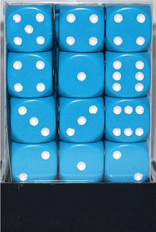 Opaque 12mm D6 lyseblå m/hvid terninger (25816) (Chessex)