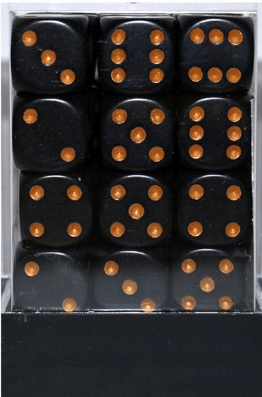 Opaque 12mm D6 sort m/guld terninger (25828) (Chessex)