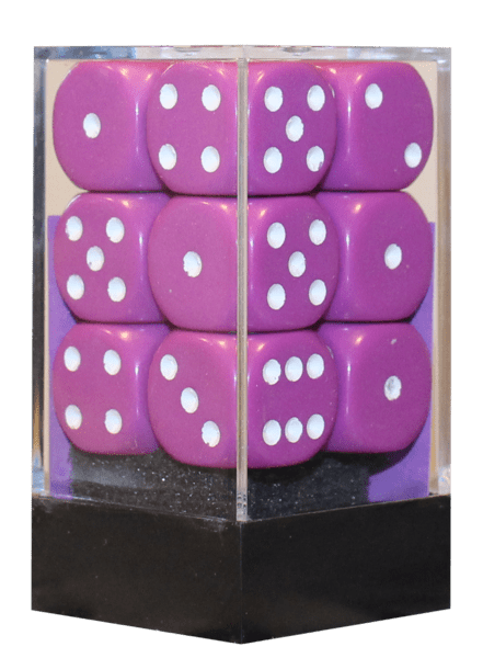 Opaque 16mm D6 lys lilla m/hvid terninger (25627) (Chessex)