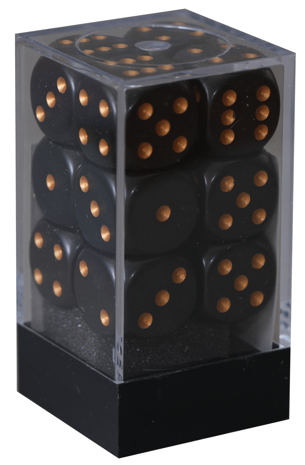 Opaque 16mm D6 sort m/guld terninger (Chessex) (25628)
