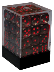 Translucent 12mm D6 smoke m/rød terninger (Chessex) (23818)