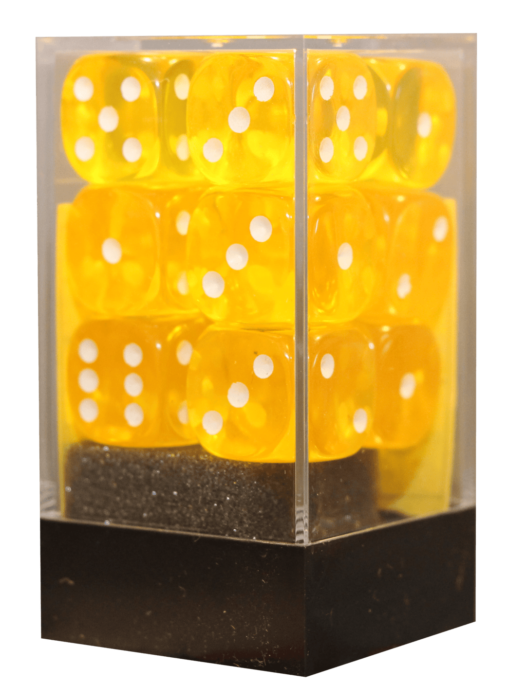 Translucent 16mm D6 gul m/hvid terninger (Chessex) (23602)