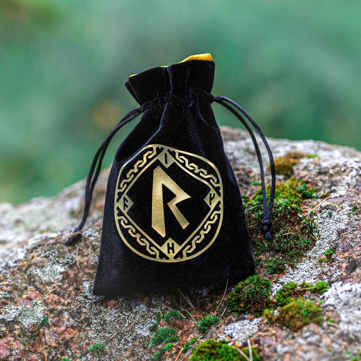 Runic Black & golden Velour Dice Bag (Q-Workshop) (BRUN201)
