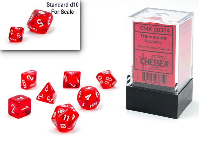 Translucent Mini-hedral Red/white 7-Die Set (Chessex) (20374)