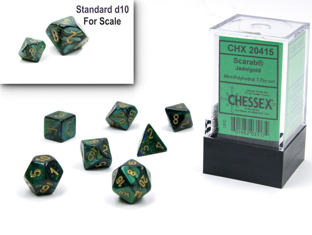 Scarab Mini-hedral Jade/gold 7-Die Set (Chessex) (20415)